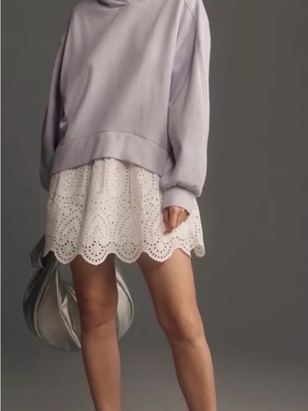 Anthropologie Pilcro Hooded Sweatshirt Twofer Mini Dress w/ Eyelet Hem | Size M